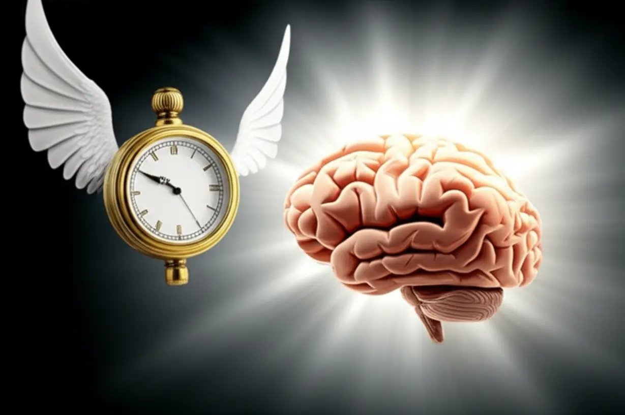 A-cute-3D-winged-clock-flying-towards-a-bright,-healthy-brain,-symbolizing-urgency-and-preservation.