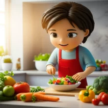 건강하고-신선한-재료로-행복하게-식사를-준비하는-사람의-3D-이미지