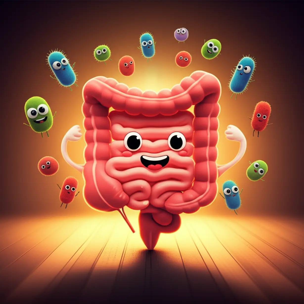 유익균으로-가득-차-황금빛으로-빛나는-행복한-장기-기관의-모습