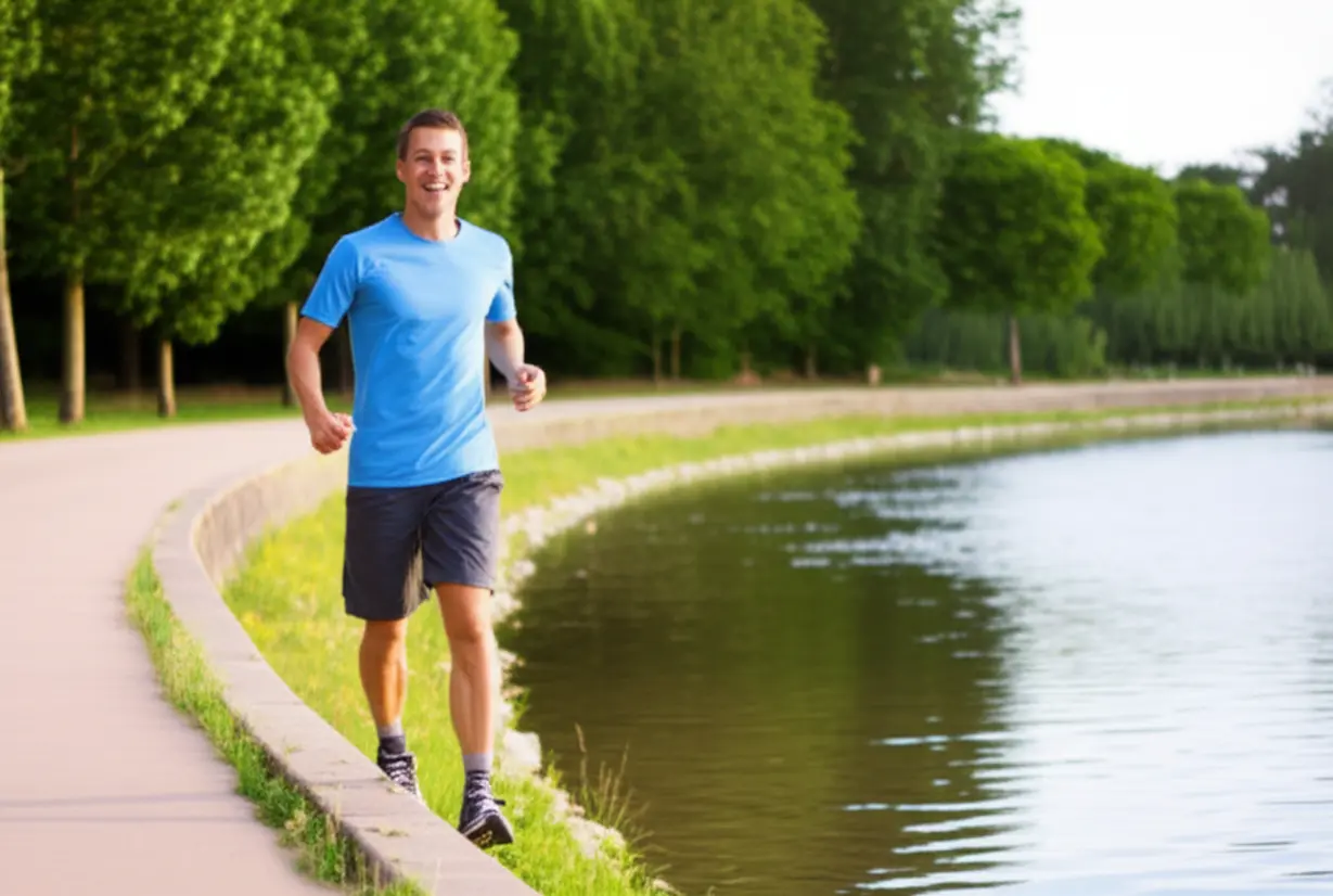 A-person-joyfully-jogging-beside-a-clear-river,-symbolizing-a-healthy-life-journey.