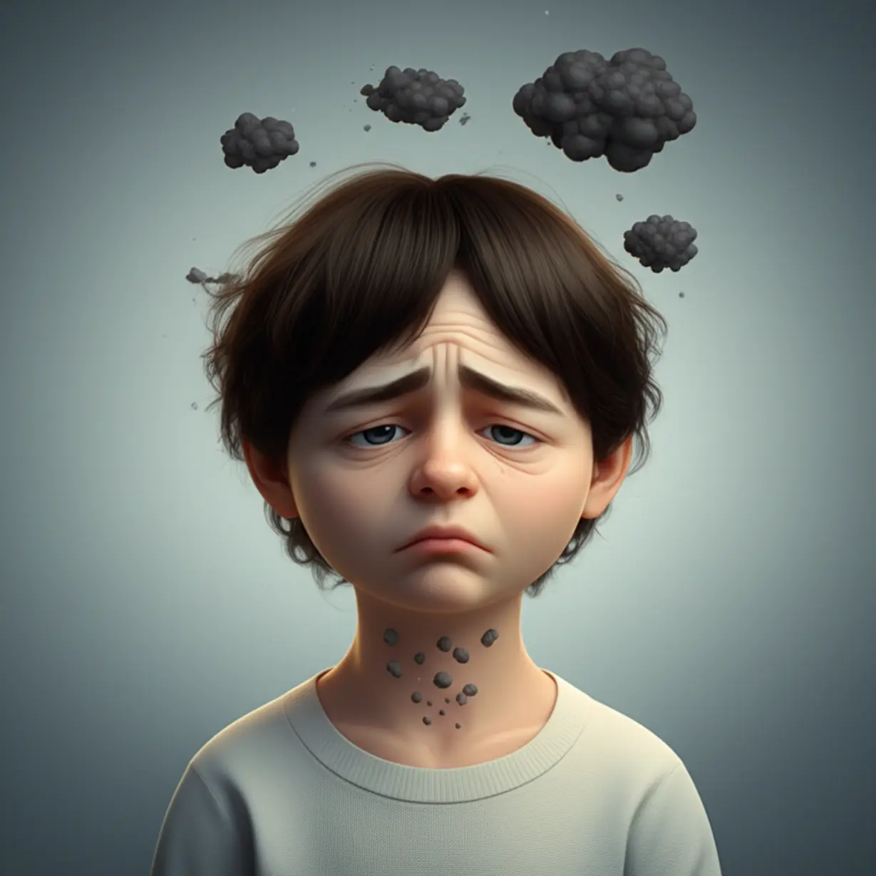 A-cute-3D-illustration-of-a-tired-person-with-subtle-dark-clouds-around-their-head,-symbolizing-hidden-causes-and-chronic-tonsillitis.