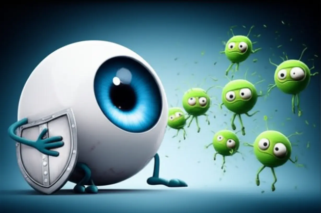 눈을-위협하는-미생물을-막아내는-귀여운-눈-캐릭터-3D-일러스트