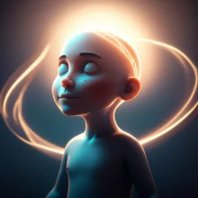 A-3D-rendering-of-a-person-with-a-glowing-aura-around-their-head,-signifying-understanding-and-peace.