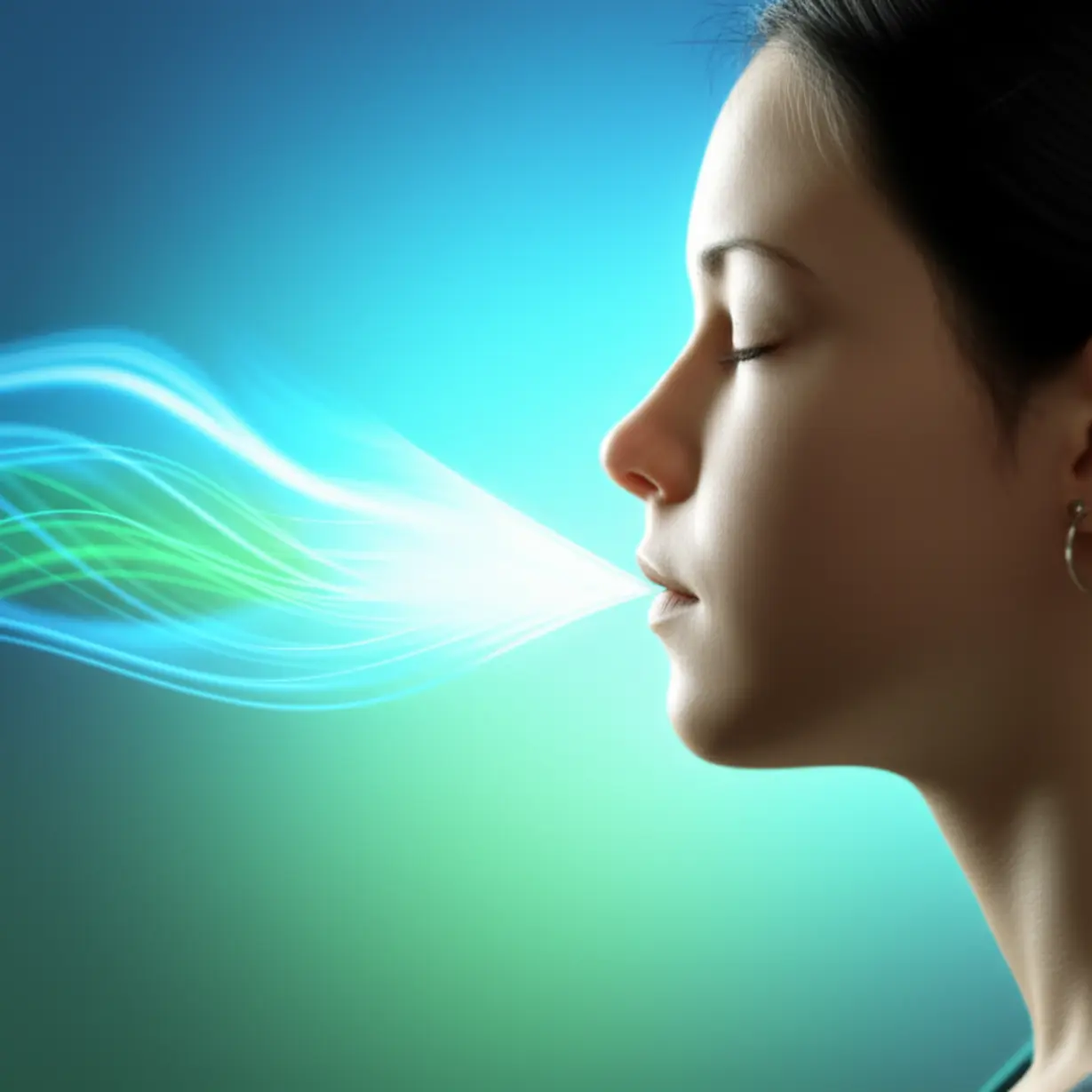 A-cute-3D-rendering-of-a-person-exhaling-deeply-with-calming-blue-and-green-auras,-symbolizing-relief-and-well-being-from-releasing-inner-tension.