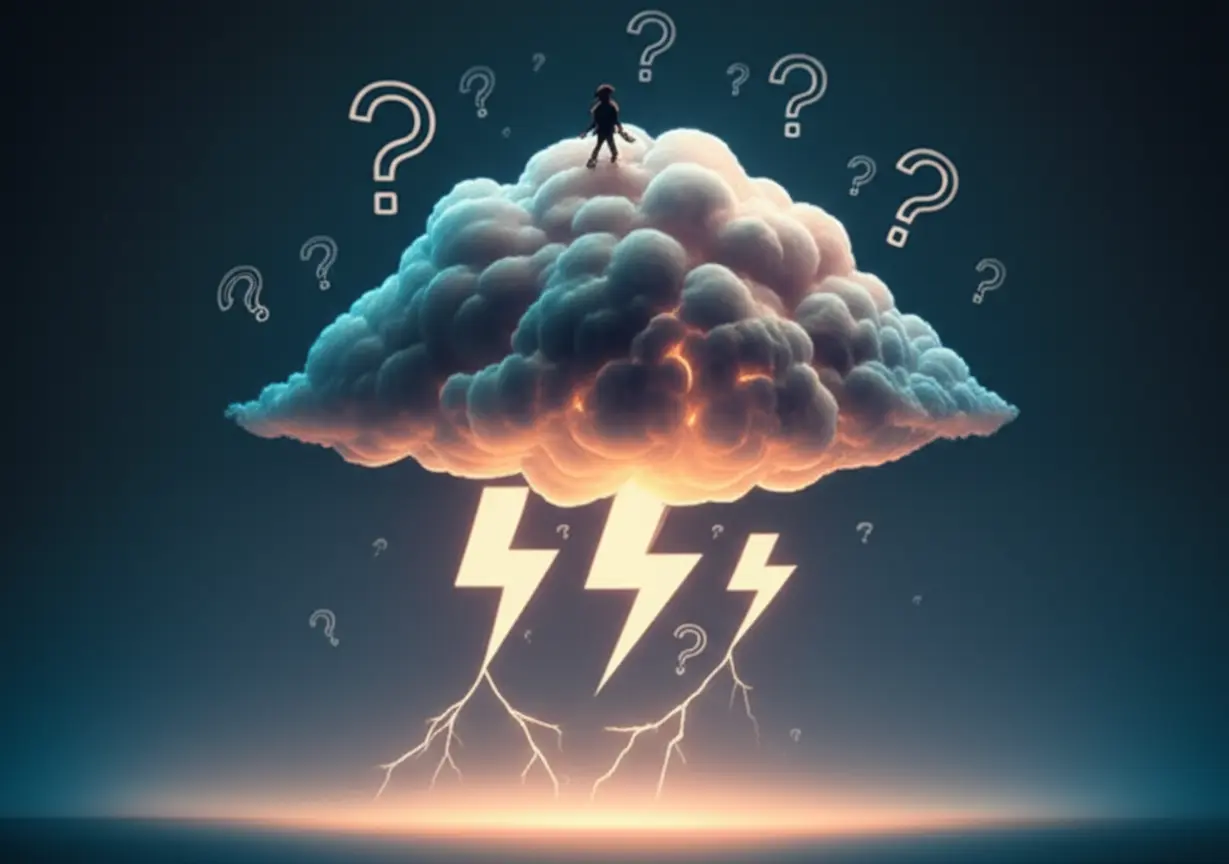 A-cute-3D-rendering-of-a-cloud-shaped-like-a-brain-with-soft-lightning-and-a-tiny-worried-character,-representing-stress.