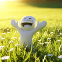 밝고-평화로운-초원에서-팔을-뻗어-기지개를-켜는-귀여운-3D-사람-캐릭터,-역류성식도염-증상이-완화되어-상쾌하고-홀가분한-느낌을-표현