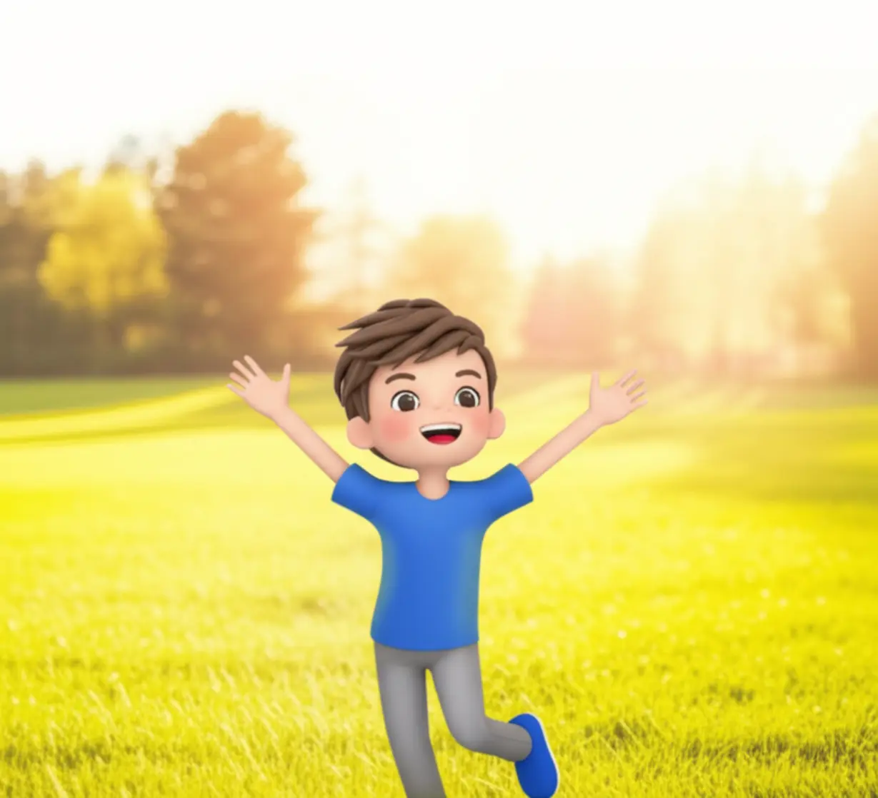 A-cute-3D-rendering-of-an-abstract,-joyful-figure-dancing-in-a-bright,-sunlit-field,-exuding-energy-and-freedom.
