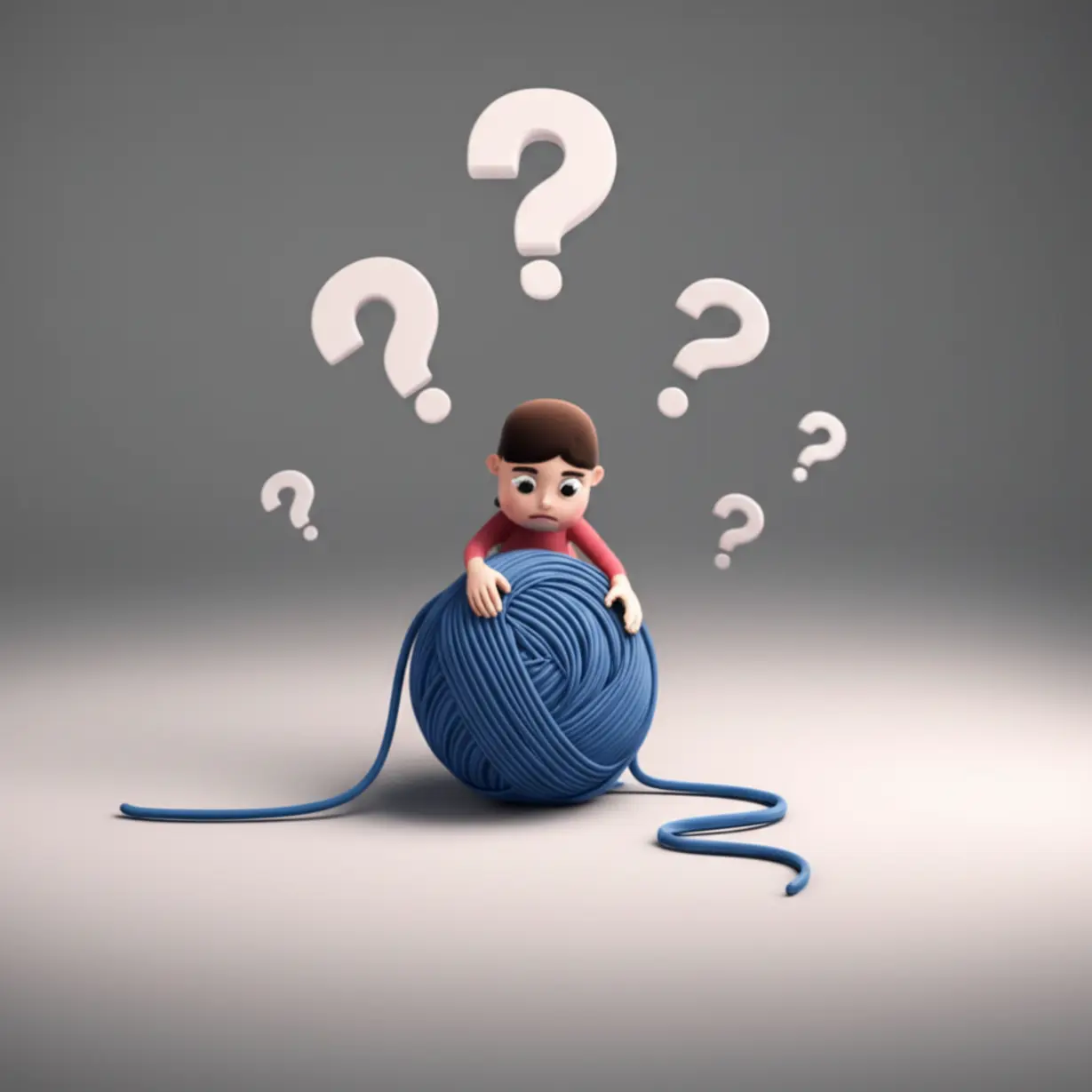 A-3D-rendering-of-a-person-looking-confused-at-a-tangled-ball-of-yarn,-symbolizing-mysterious-symptoms.