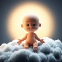 푹신한-구름-위에-앉아-평화롭게-빛나는-사람의-3D-이미지