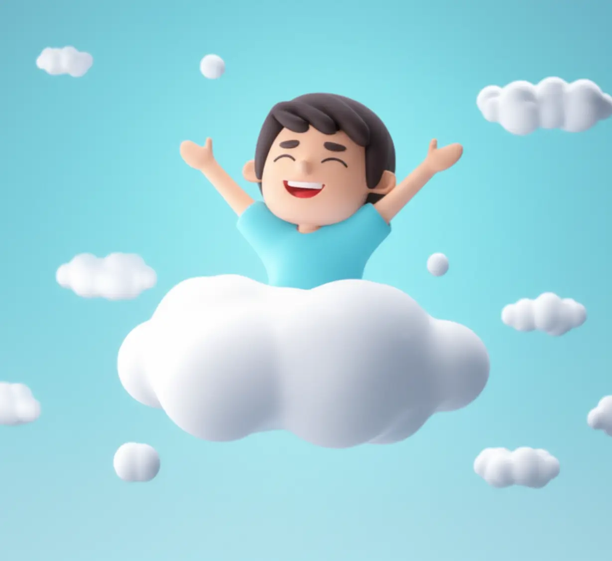 푹-자고-난-후-부드러운-구름-위에서-개운하게-기지개를-켜는-행복하고-상쾌한-사람의-모습