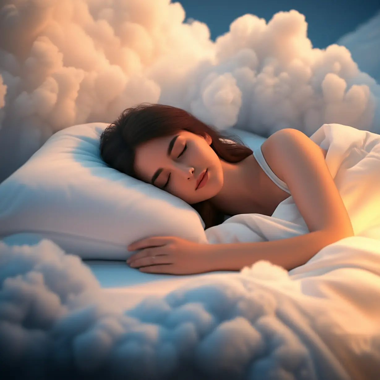 아늑하고-평화로운-침실-풍경에-한-사람이-편안하게-잠들어-있고,-그-주변을-부드럽게-빛나는-구름이-감싸고-있어-고요함과-회복을-상징하는-귀여운-3D-이미지