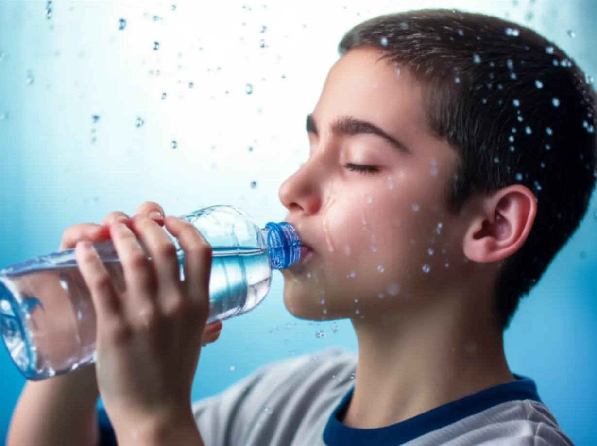 급한-설사-통증을-완화하기-위해-조심스럽게-물을-마시는-사람의-모습