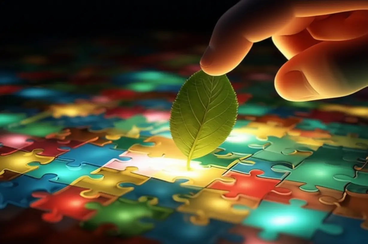 A-hand-placing-a-unique-herb-into-a-puzzle,-symbolizing-tailored-traditional-medicine.