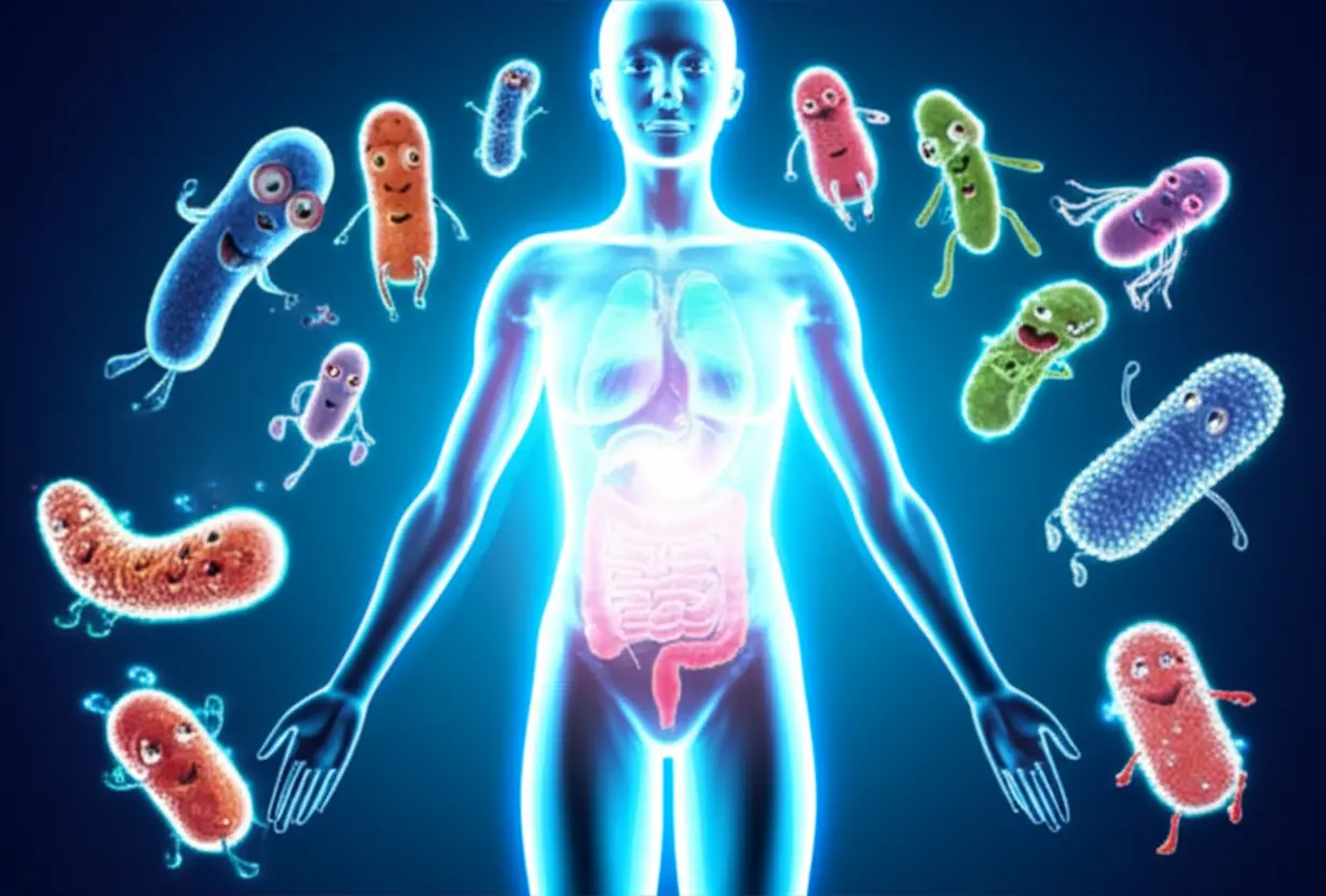 빛나는-사람-실루엣을-둘러싼-작고-귀여운-유산균-캐릭터들이-몸을-보호하고-활력을-주는-모습