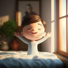 침대에-누워-활기차게-기지개를-켜는-사람의-3D-이미지