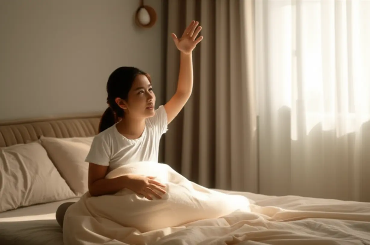 햇살이-들어오는-방에서-상쾌하게-잠에서-깨어나는-사람