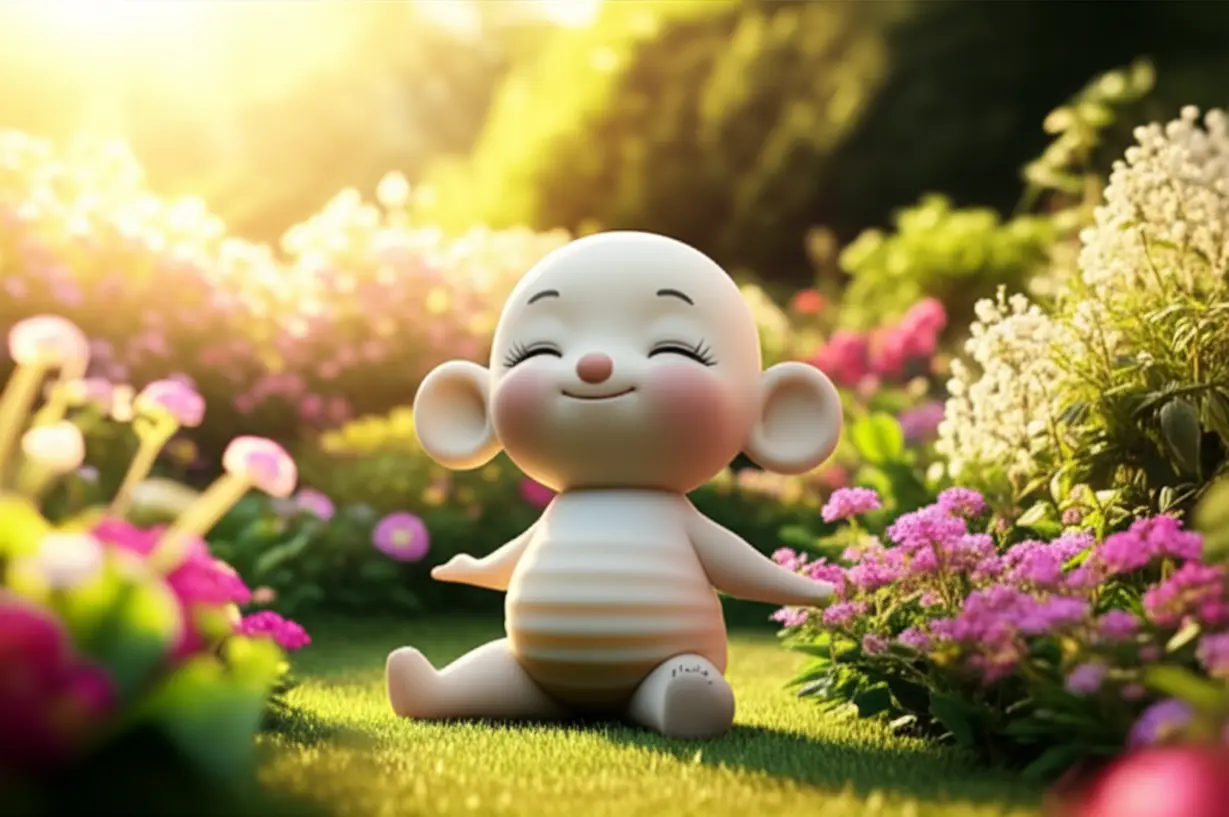 평화로운-정원에서-편안하게-스트레칭하는-귀여운-3D-캐릭터