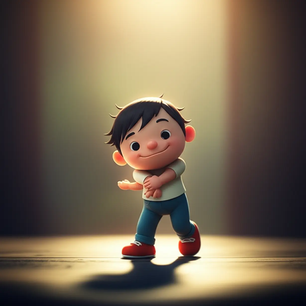 A-cartoon-character-transforming-from-tired-to-energetic,-stretching-with-a-smile-amidst-healing-light.