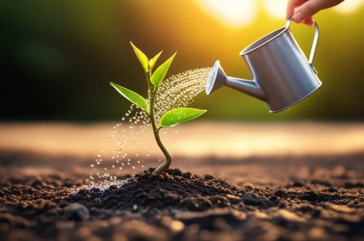 Dry-plant-being-watered-and-coming-back-to-life,-symbolizing-body-revitalization