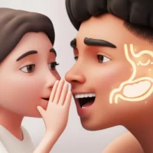 친구에게-급체-해결-비밀-팁을-속삭이는-모습의-귀여운-3D-이미지