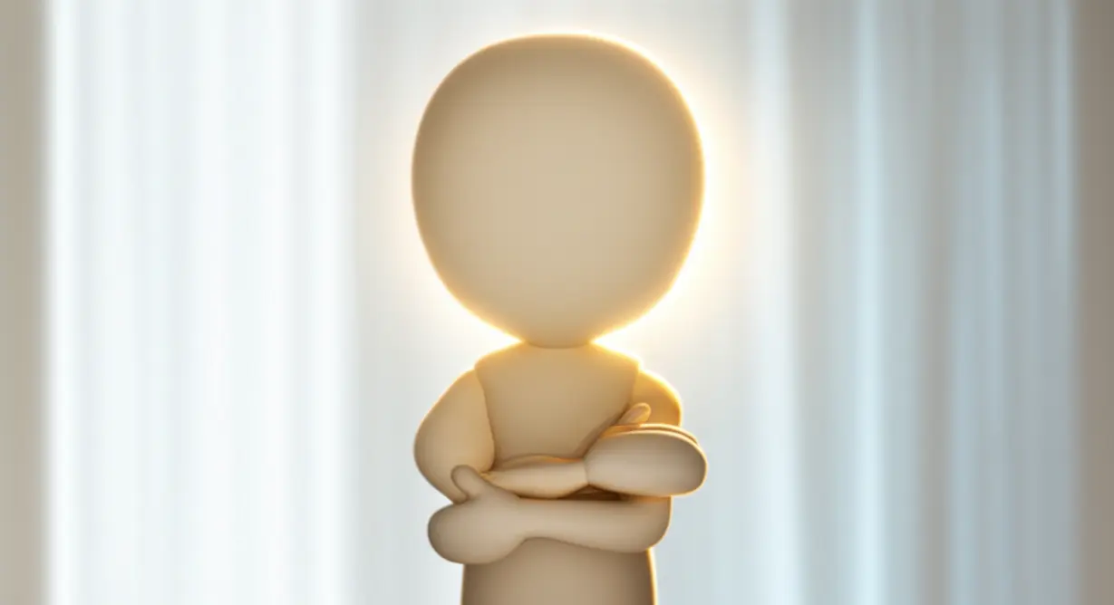 A-person-performing-a-simple-shoulder-stretching-exercise-with-a-relaxed-and-happy-expression.