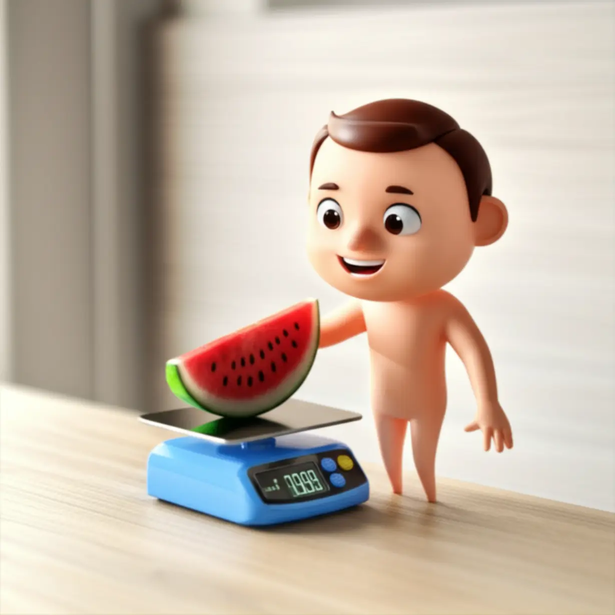 Person-weighing-watermelon-slice,-indicating-smart-and-happy-dieting.