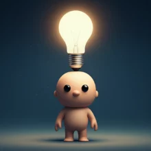 머리-위에-전구가-빛나는-사람의-귀여운-3D-이미지,-깨달음을-상징합니다.
