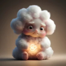 작은-구름-같은-캐릭터가-자신의-몸속-빛나는-매듭을-푸는-모습,-아이의-내면-불안을-상징.