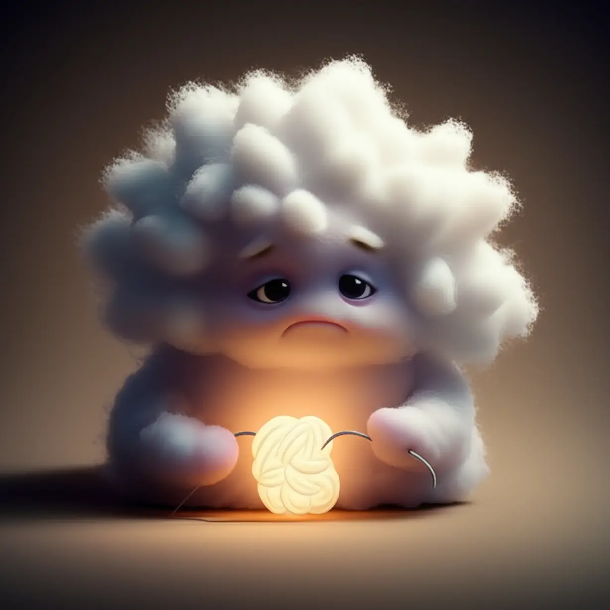 작은-구름-같은-캐릭터가-자신의-몸속-빛나는-매듭을-푸는-모습,-아이의-내면-불안을-상징.