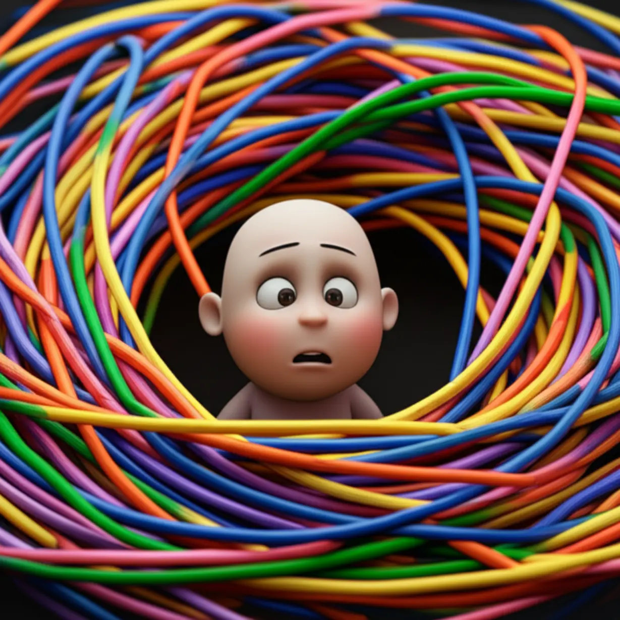A-3D-illustration-of-a-person-looking-puzzled-at-a-complex,-tangled-string,-representing-confusion-about-health-issues.