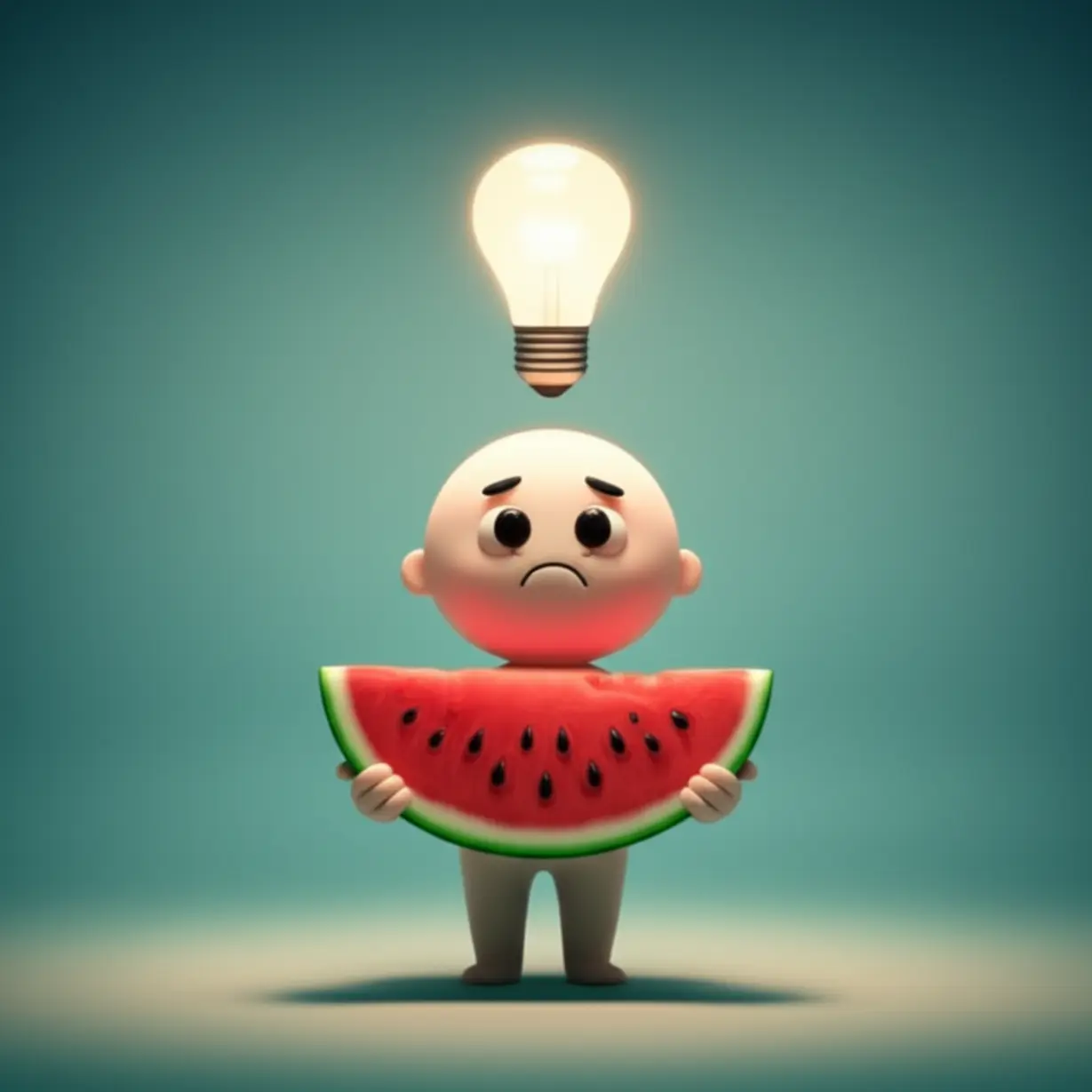 Person-realizing-important-health-information-about-watermelon,-overcoming-worry.