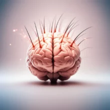 A-cute-3D-depiction-of-a-stressed-brain-with-wilting-hair-follicles,-illustrating-the-unseen-impact-of-stress-on-hair-loss.