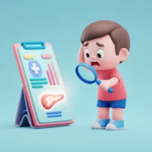 건강-차트를-돋보기로-들여다보며-걱정하는-사람의-3D-이미지