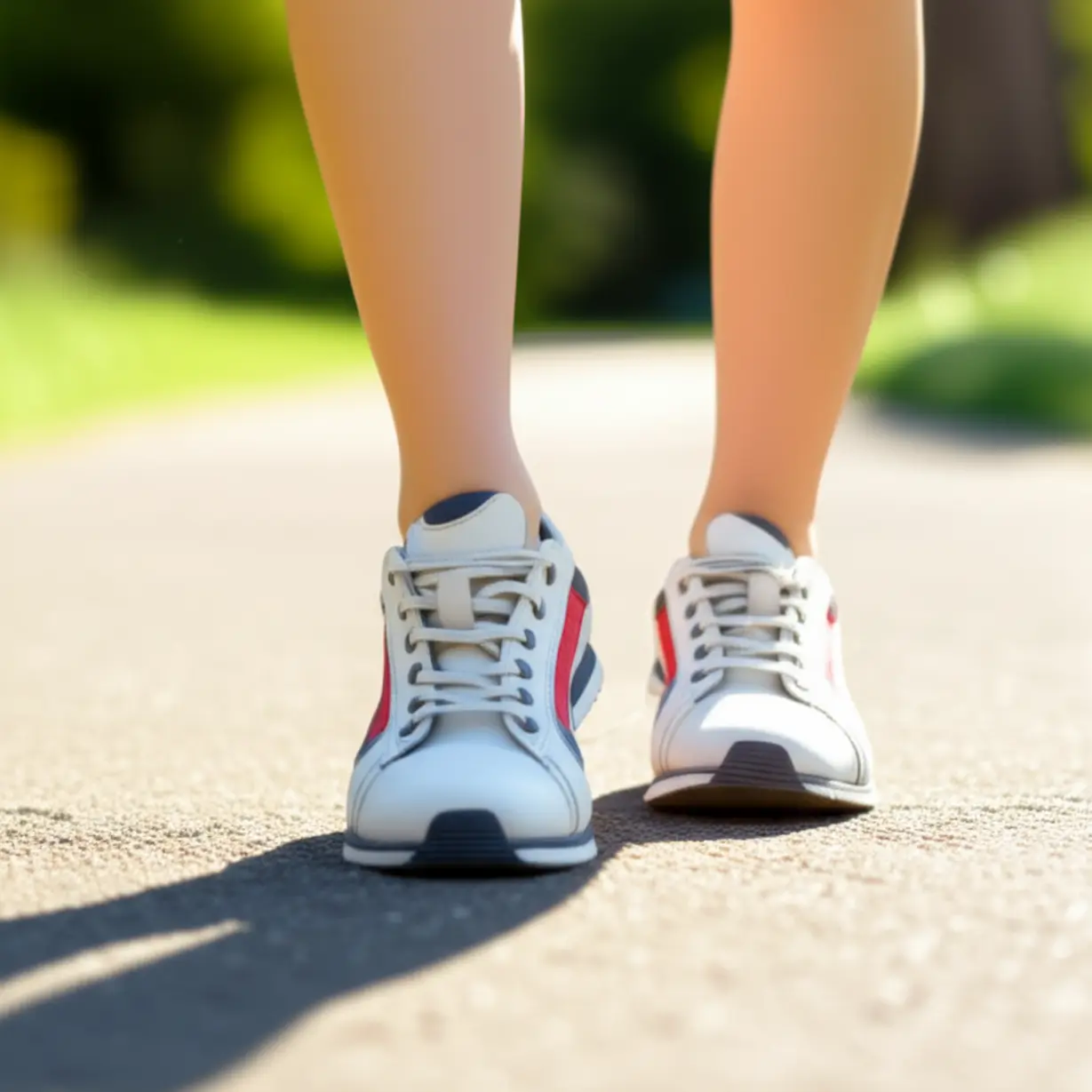 A-pair-of-happy,-healthy-feet,-comfortably-fitted-in-spacious-shoes,-walking-with-confidence-on-a-sunny-path,-accompanied-by-a-small-shield-icon-indicating-ongoing-protection-and-prevention.