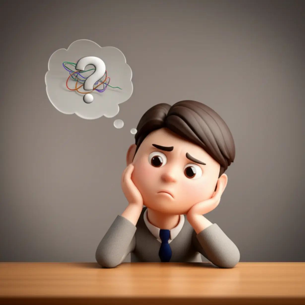 A-3D-illustration-of-a-confused-person,-surrounded-by-question-marks,-symbolizing-the-frustration-of-unexplained-symptoms-despite-numerous-tests.