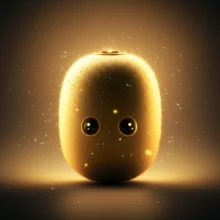 A-cute-3D-golden-kiwi,-emitting-a-warm,-healthy-glow,-surrounded-by-shimmering-particles,-representing-its-benefits-for-vitality.