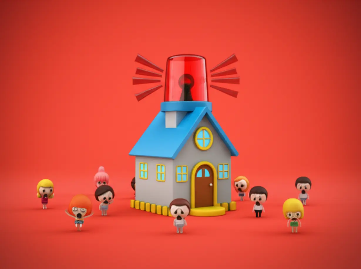 A-cute-3D-hair-follicle-house-with-a-blaring-siren,-illustrating-the-body