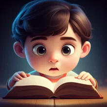 지식-책을-조심스럽게-들여다보는-호기심-가득한-사람의-귀여운-3D-이미지