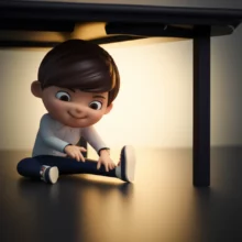 책상-밑에서-몰래-다리를-스트레칭하며-미소-짓는-사람의-귀여운-3D-이미지