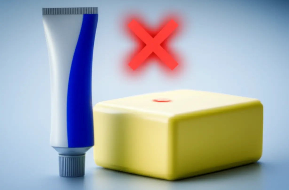 치약과-버터-등-화상에-잘못-사용되는-민간요법을-금지하는-이미지.