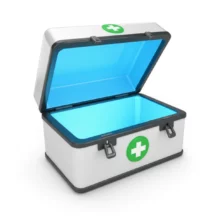 즉각적인-화상-치료와-안심을-상징하는,-빛나는-구급상자-3D-이미지.