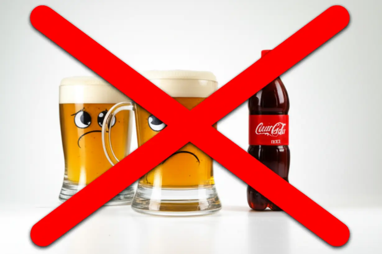 맥주와-탄산음료-위에-빨간색-X-표시가-그려져-있는-모습