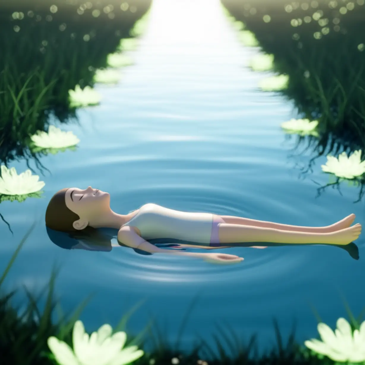고요한-달빛-아래-연못에-부드럽게-떠-있는-사람의-모습,-은은하게-빛나는-약초들이-주변에-있으며-평화로운-표정을-짓고-있습니다.