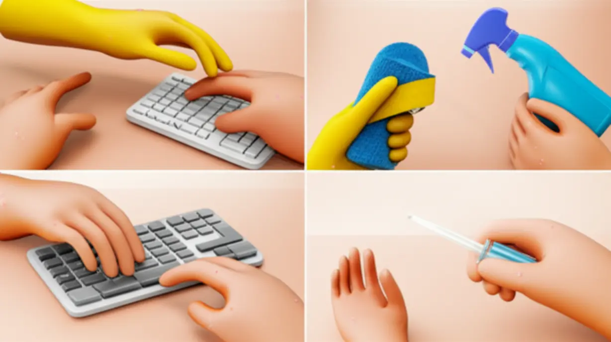 Cute-3D-cartoon-hands-engaged-in-daily-activities-like-cleaning,-typing,-and-using-tools,-each-showing-small-blisters,-illustrating-various-hidden-causes.