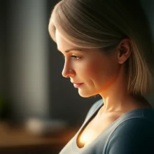 여성이-오른쪽-옆구리에서-빛나는-작은-신호를-생각하며-고민하는-모습