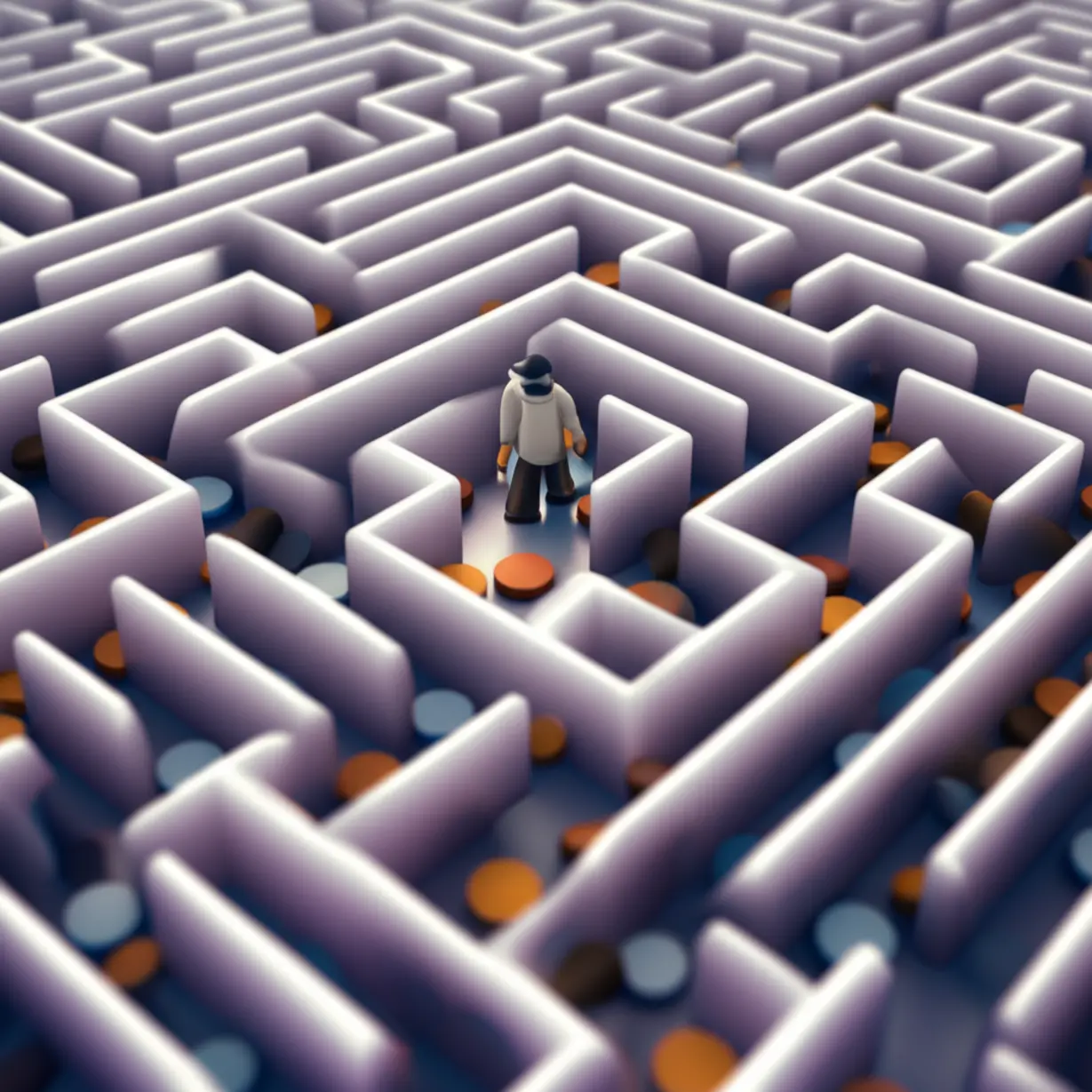 약에-둘러싸여-미로-속에서-길을-잃은-사람의-모습