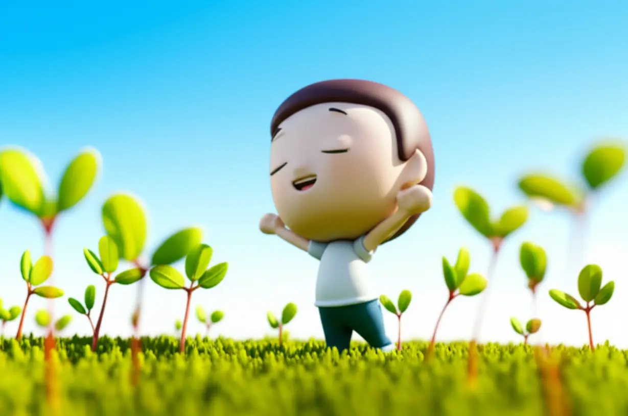 편안하게-기지개를-켜는-사람-주변으로-작은-식물-싹이-돋아나는-이미지,-회복과-성장을-상징