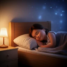 아늑한-침실에서-편안하게-잠든-사람의-모습,-부드러운-이불과-은은한-스탠드-불빛이-평온한-분위기를-자아냅니다.