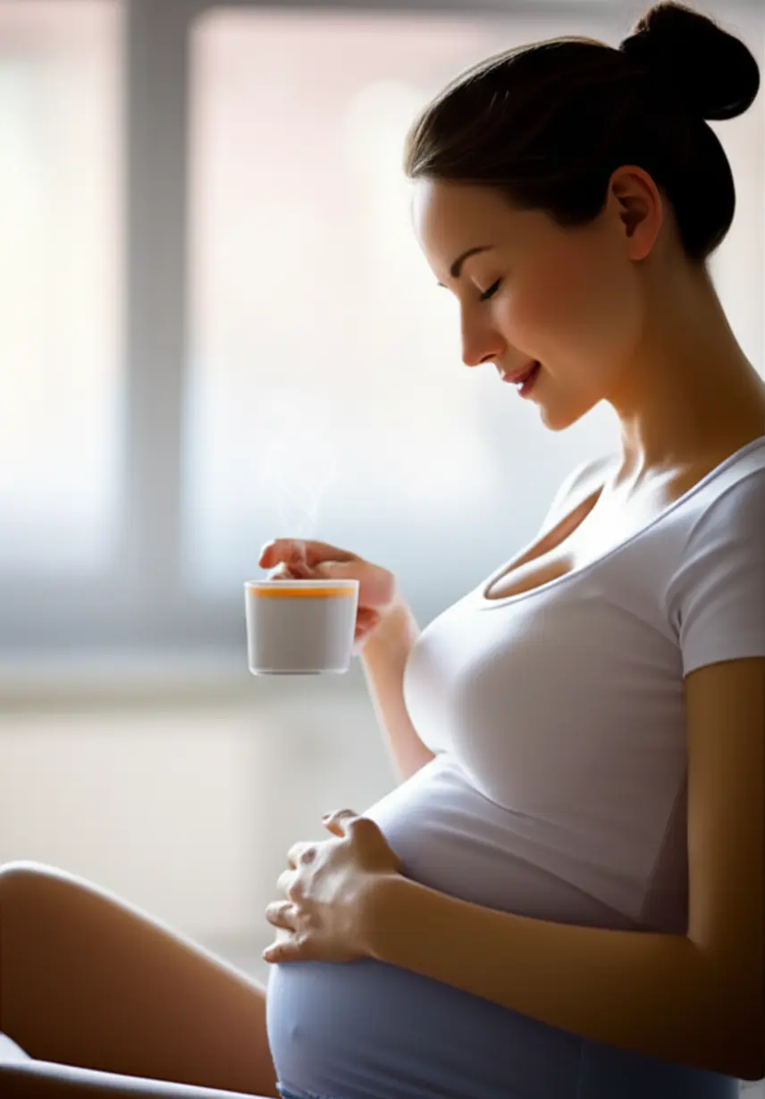 따뜻한-음료를-마신-후-가볍고-상쾌해진-임신-중인-여성이-맑은-피부를-만지는-모습