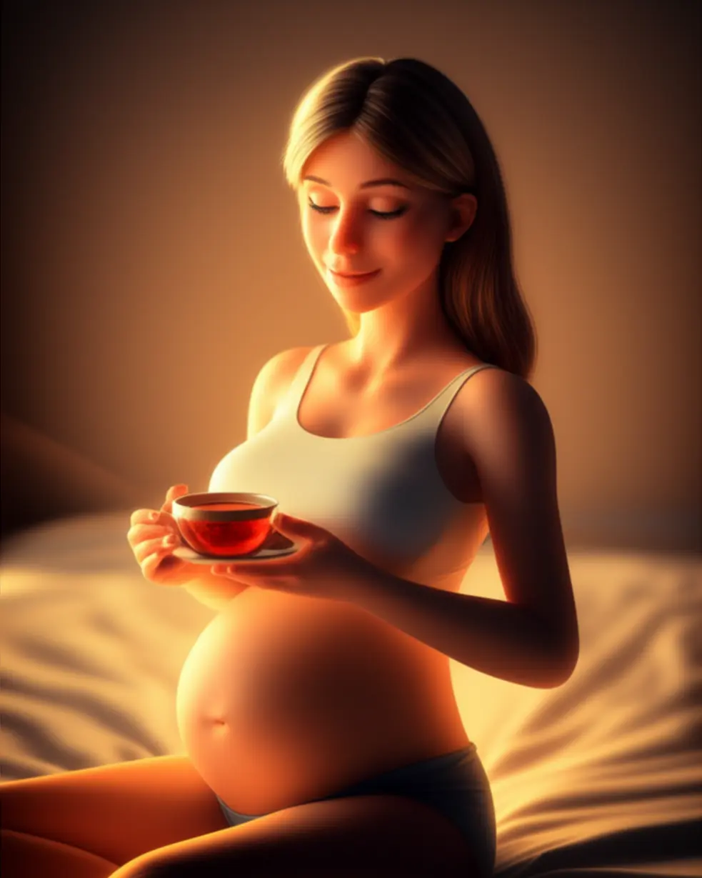 임신-중인-여성이-루이보스티를-들고-편안하고-안전하게-미소-짓는-모습